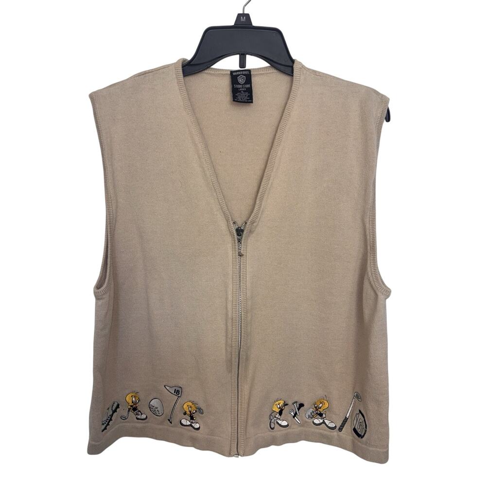 RARE Vtg 1998 Warner Bros Studio Store Tweety Bird Golf Zip Vest L Looney Tunes